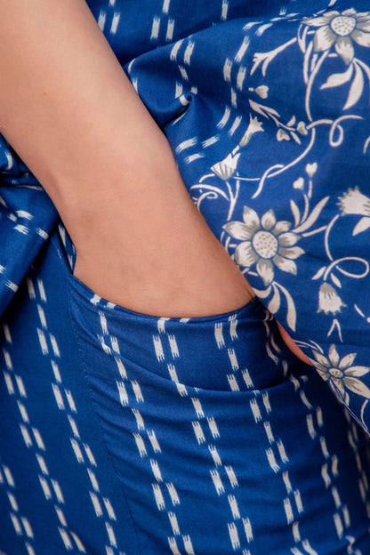 Blue Floral Cotton Maternity And Nursing Coord Set