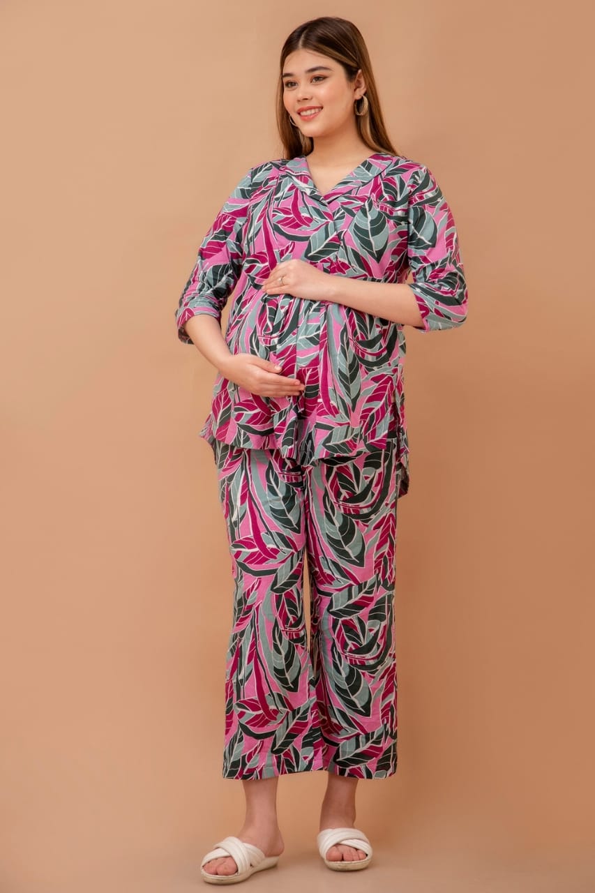 Leafy Purple Cotton Coord Set