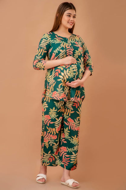 Tropical leafy rayon maternity and nursing coord set