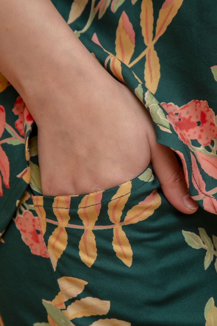 Tropical leafy rayon maternity and nursing coord set