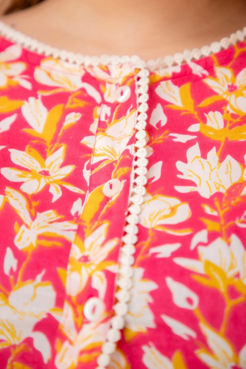 Pink Floral Cotton Maternity And Nursing Coord Set