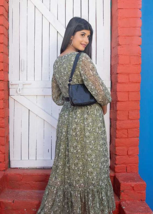 Maternity And Nursing Olive Green Maxi Dress