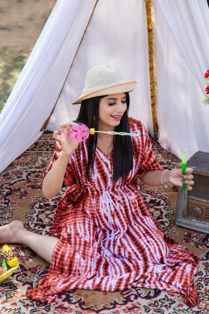 Kimono Brown Tie Dye Maternity And Nursing Maxi