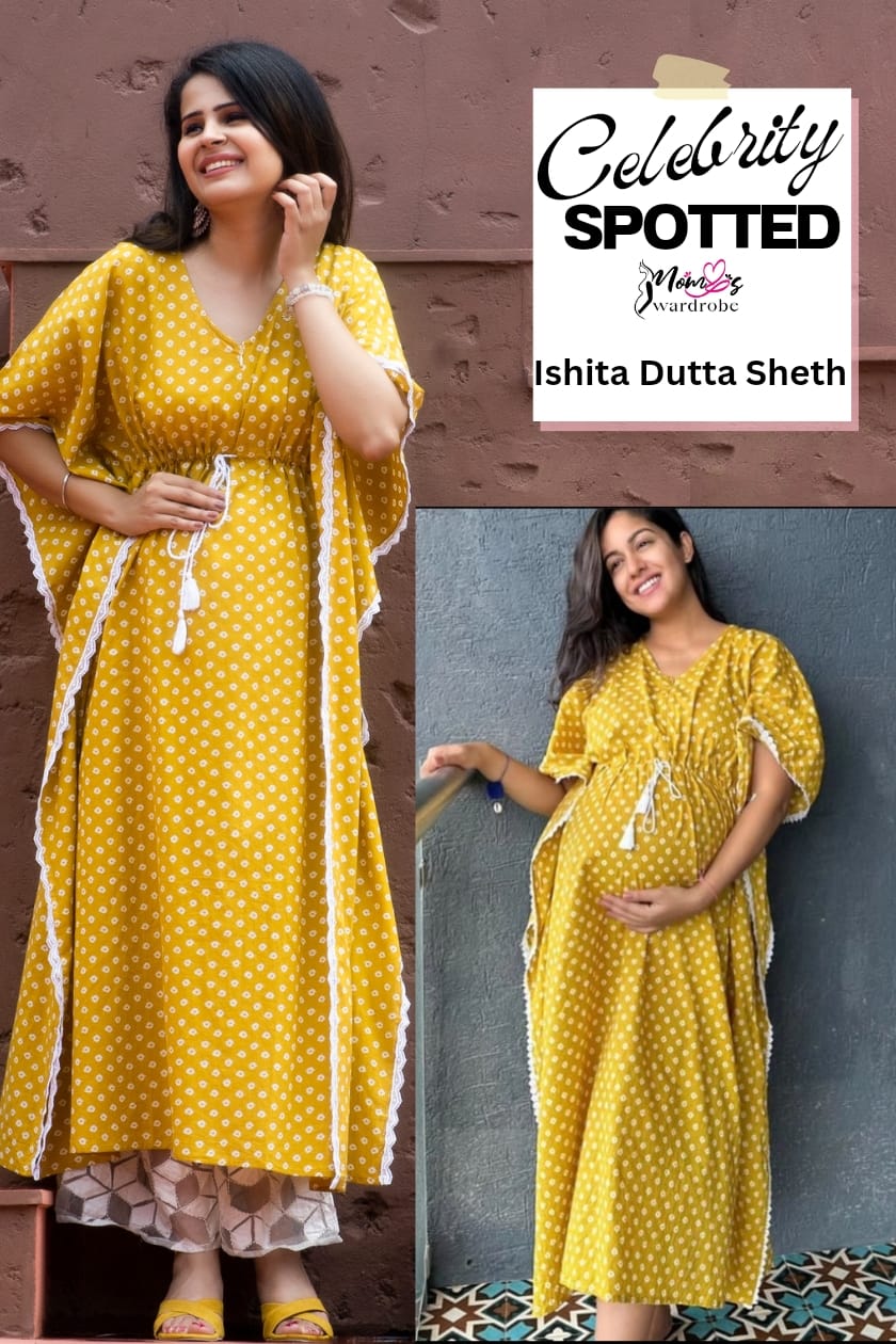 Maternity And Nursing Mustard Bandej Kaftan