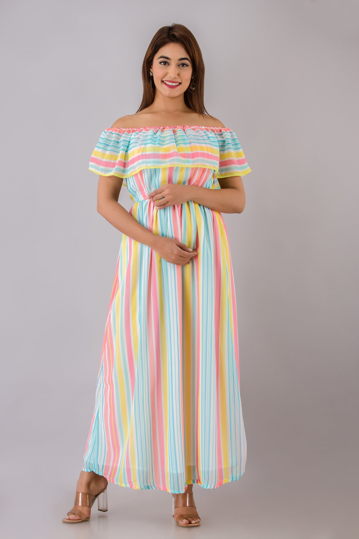 Stripes Of Shoulder Maternity And Nursing Dress