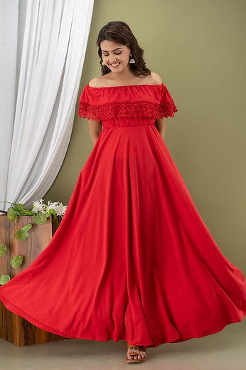 Red Off Shoulder Maternity And Nursing Dress