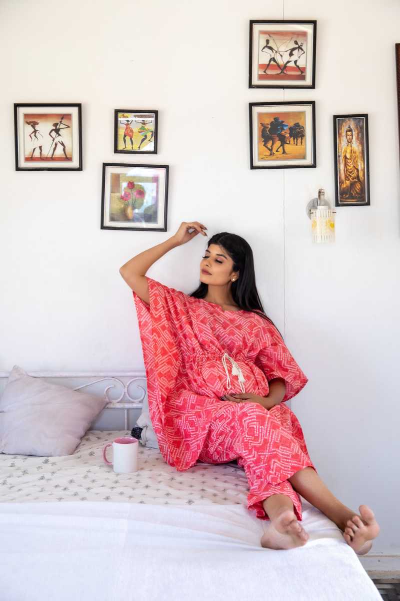 Maternity And Nursing Light Pink Kaftan Pant Set