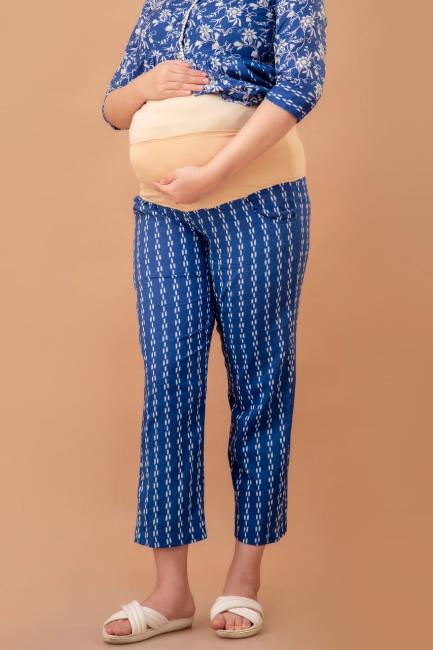 Blue Floral Cotton Maternity And Nursing Coord Set