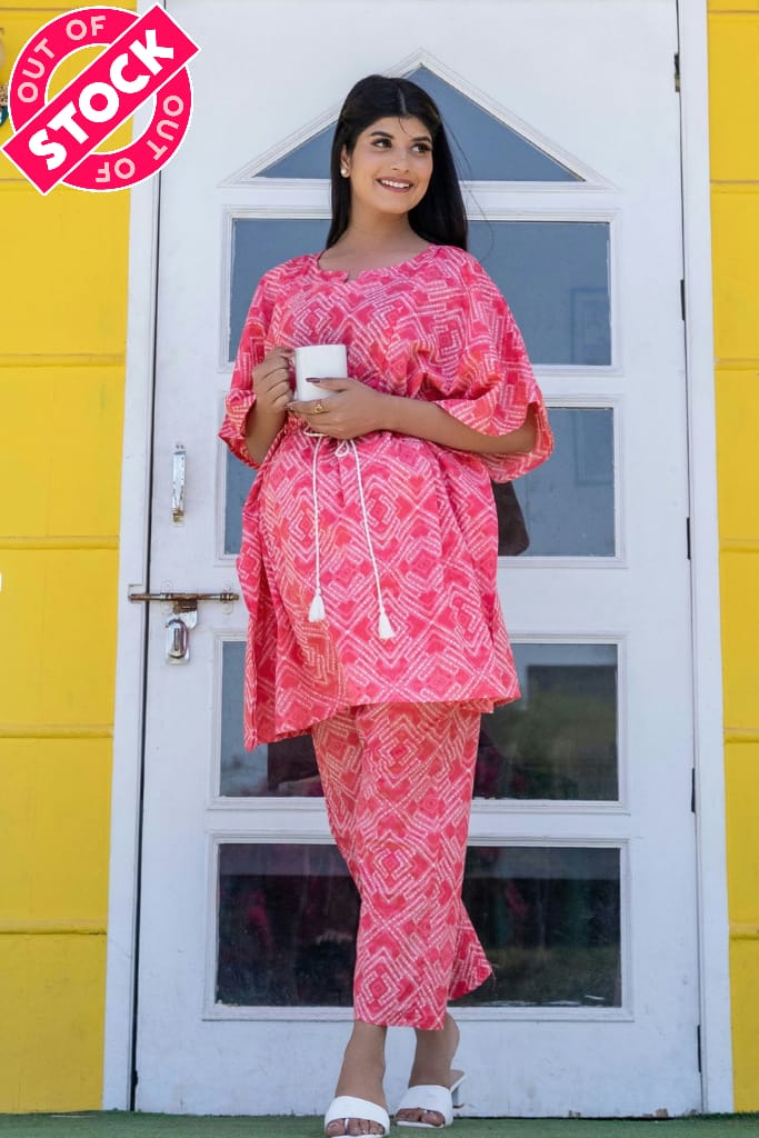 Maternity And Nursing Light Pink Kaftan Pant Set