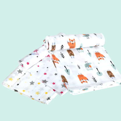 Muslin Swaddle Set Of 3 Mix Prints