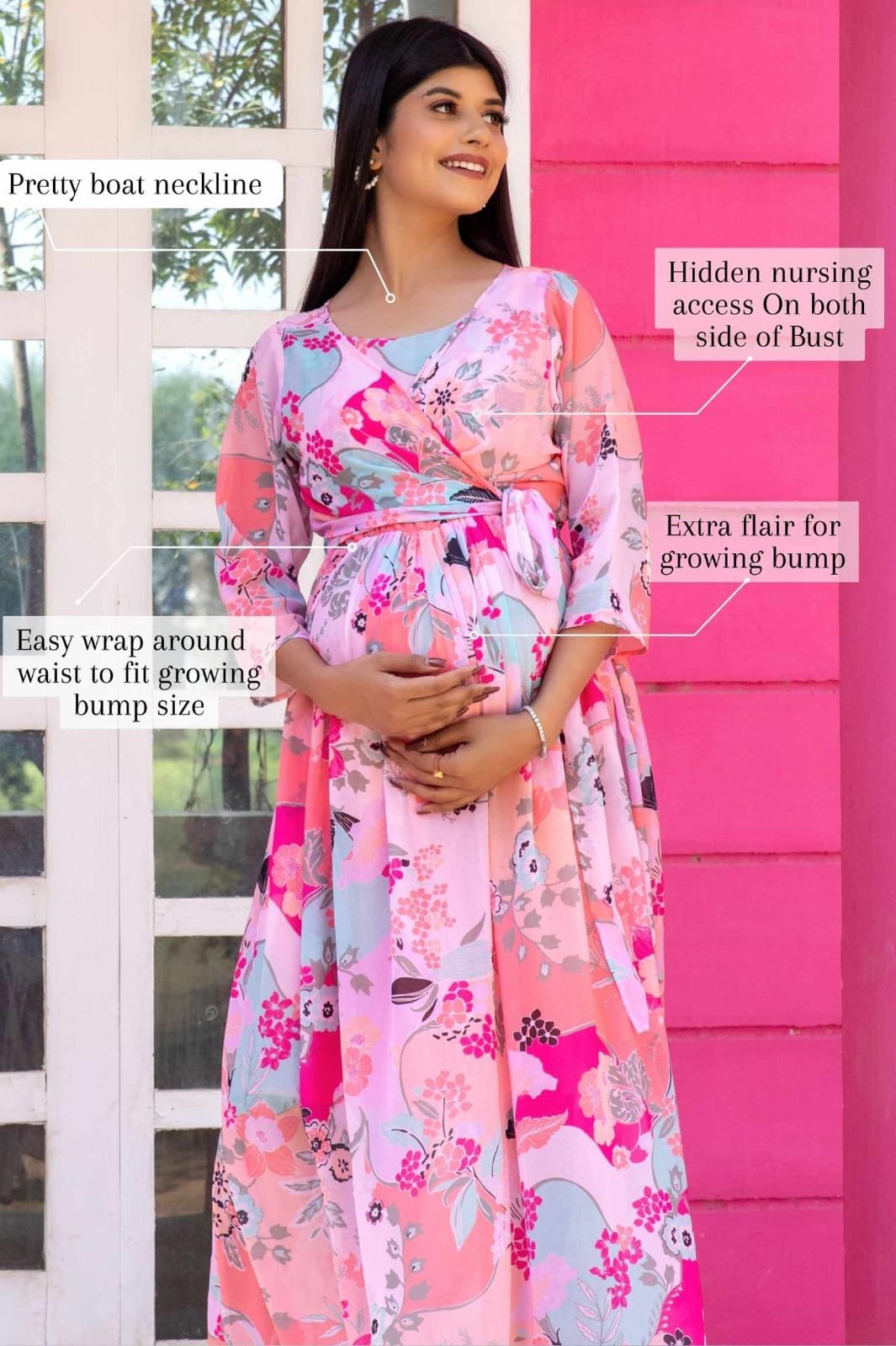 Maternity and Nursing Flamingo Wrap Dress - Moms wardrobe