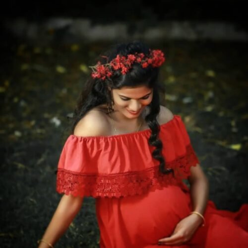Red Off Shoulder Maternity And Nursing Dress photo review