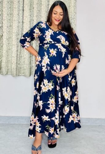 Navy Blue Lilly Maternity and Nursing Wrap Dress photo review