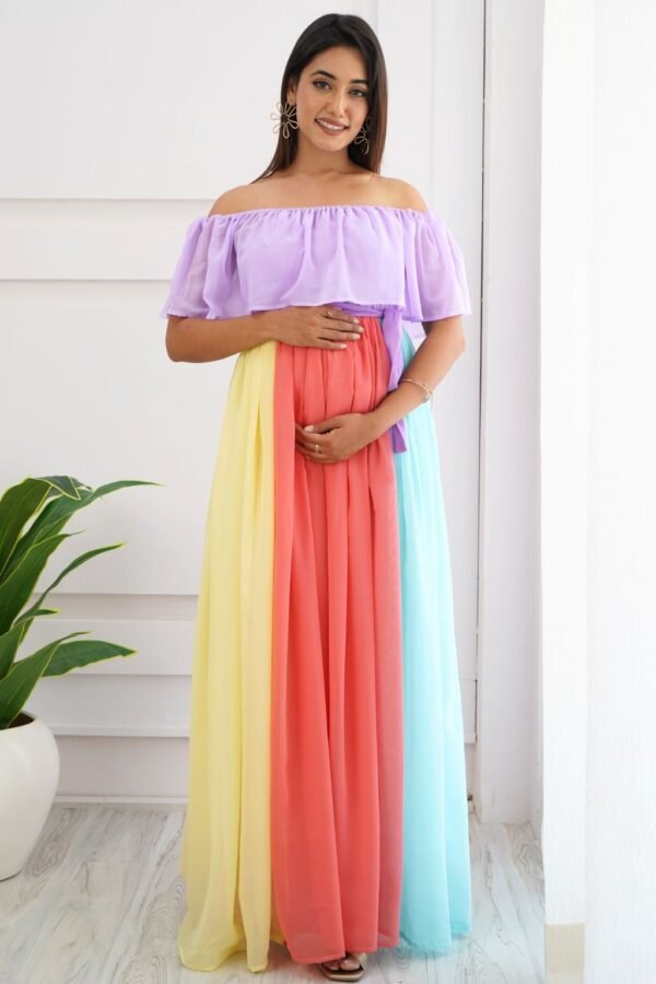 PinkBlush Pink Solid Off Shoulder Maternity Maxi Dress